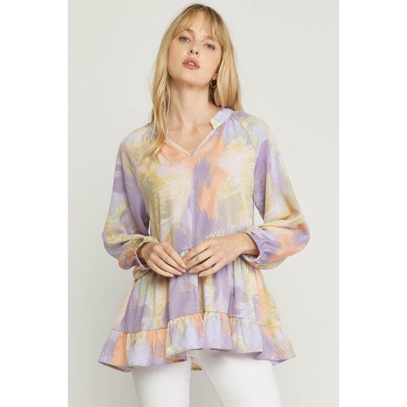 entro Tops - Entro V-Neck Tiered Top, Lavender
